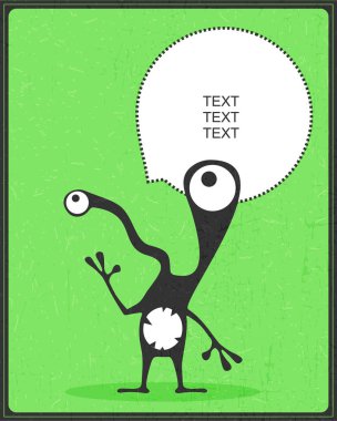 Duygu ve yeşil zemin üzerine sohbet bulut ile komik siyah canavar