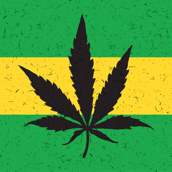 Hoja de cannabis negro en bandera rastafari . — Vector de stock