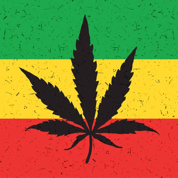 Daun Cannabis hitam pada bendera rastafarian . - Stok Vektor