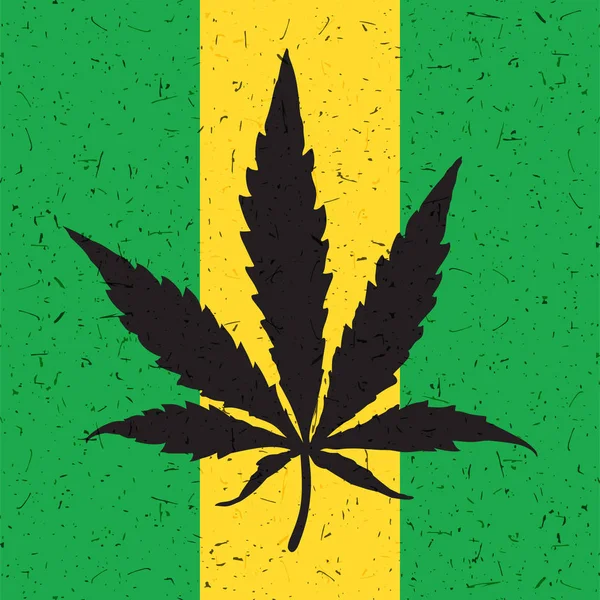 Hoja de cannabis negro en bandera rastafari . — Vector de stock