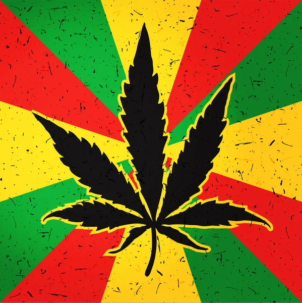 Black Cannabis leaf on rastafarian flag. — Stock Vector