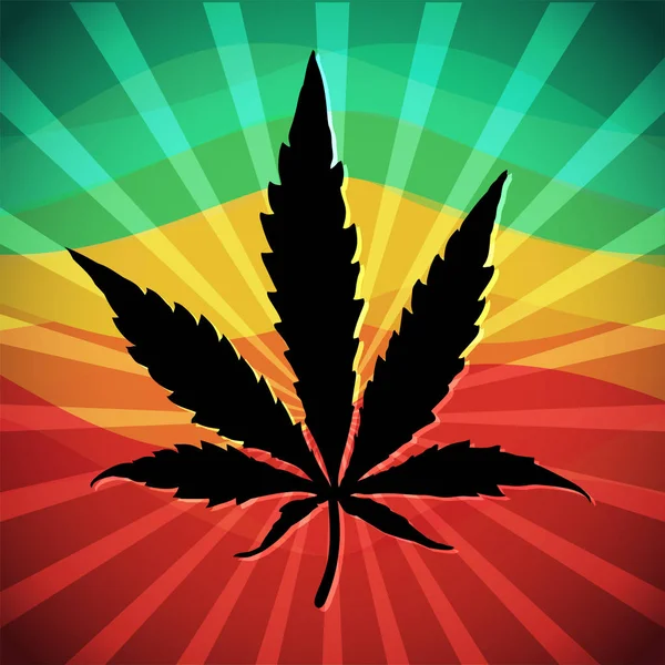 Black Cannabis leaf on rastafarian flag. — Stock Vector