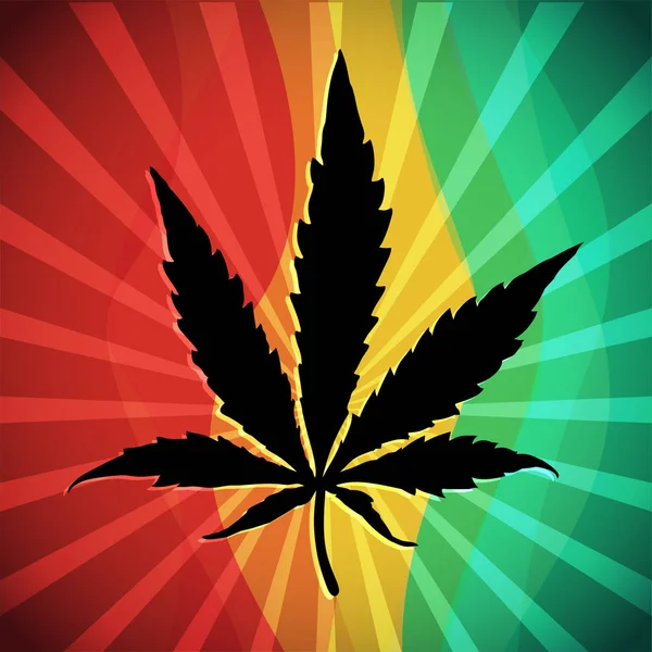Feuille de cannabis noire sur drapeau rastafarien . — Image vectorielle