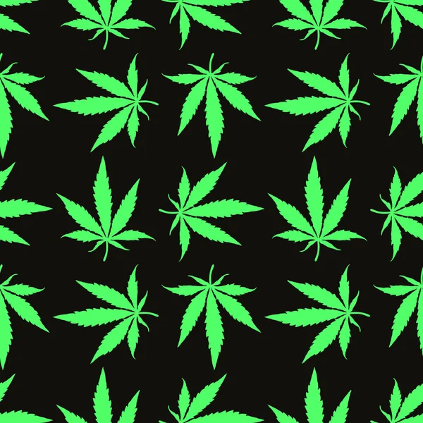 Hojas de cannabis verde sobre fondo negro  - — Archivo Imágenes Vectoriales