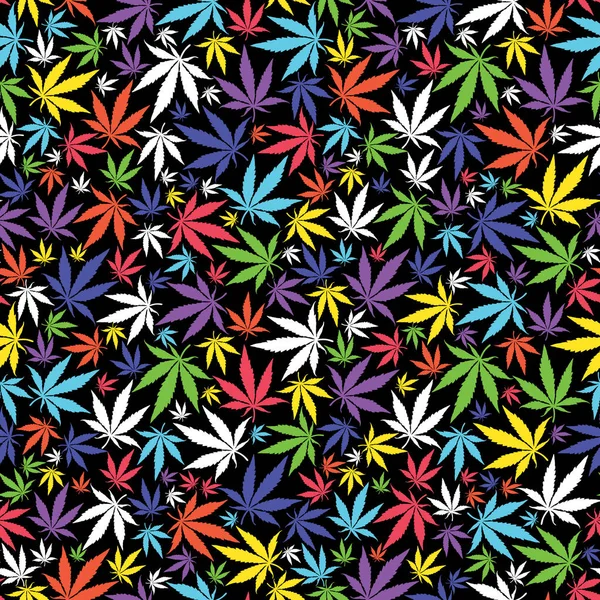 Kleurrijke Cannabis verlaat op zwarte achtergrond - — Stockvector
