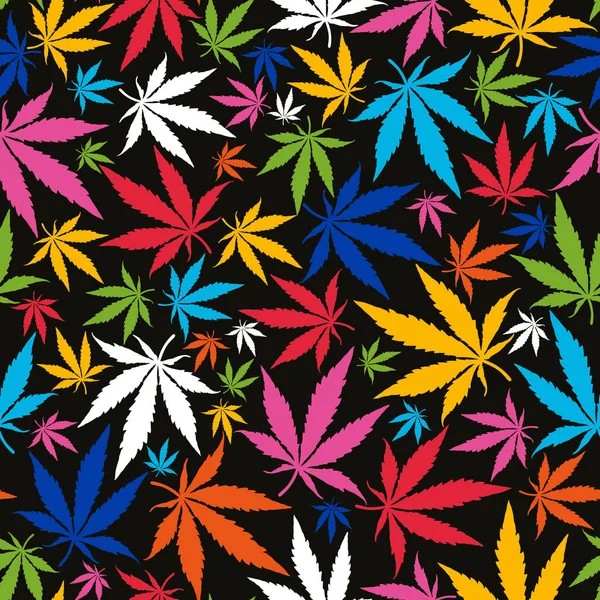 Coloridas hojas de cannabis sobre fondo negro  - — Archivo Imágenes Vectoriales