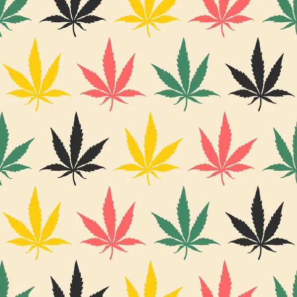 Coloridas hojas de cannabis sobre fondo amarillo desierto  - — Archivo Imágenes Vectoriales