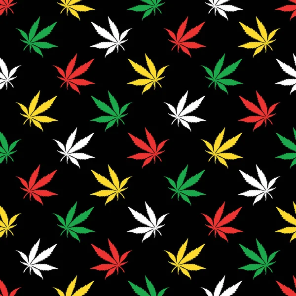 多彩的大麻叶在黑色背景上 - — 图库矢量图片