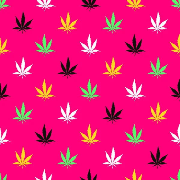 Folhas de Cannabis coloridas no fundo rosa  - — Vetor de Stock