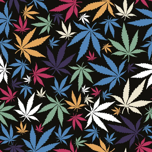Coloridas hojas de cannabis sobre fondo negro  - — Archivo Imágenes Vectoriales