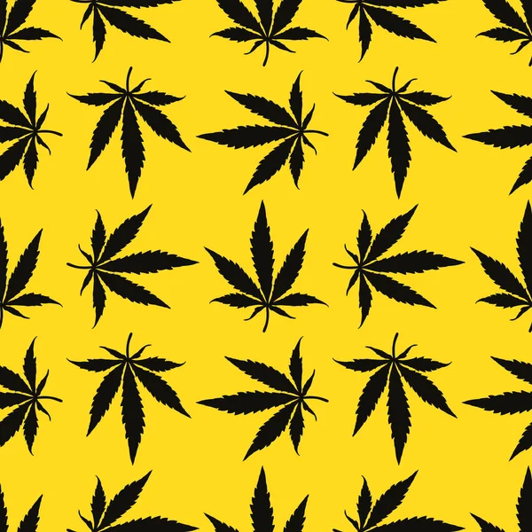 Negro Hojas de cannabis sobre fondo amarillo  - — Vector de stock