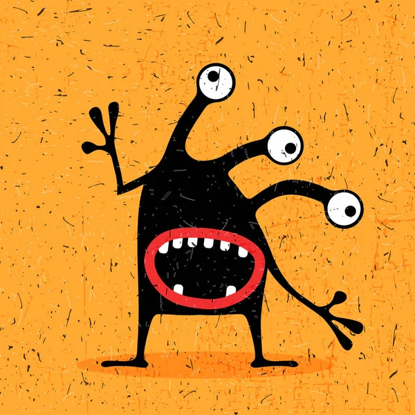 可爱的黑色怪物与情绪对垃圾橙色背景. — 图库矢量图片