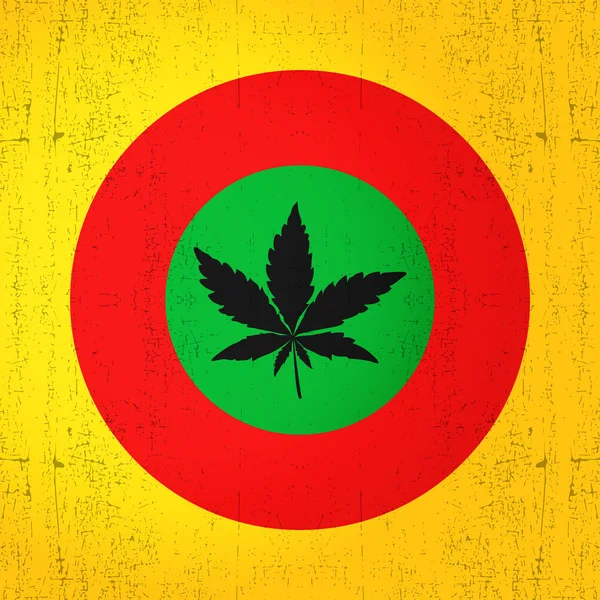 Hoja de cannabis en color rastafari círculo. Fondo grunge . — Vector de stock