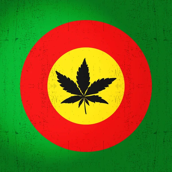 Hoja de cannabis en color rastafari círculo. Fondo grunge . — Vector de stock