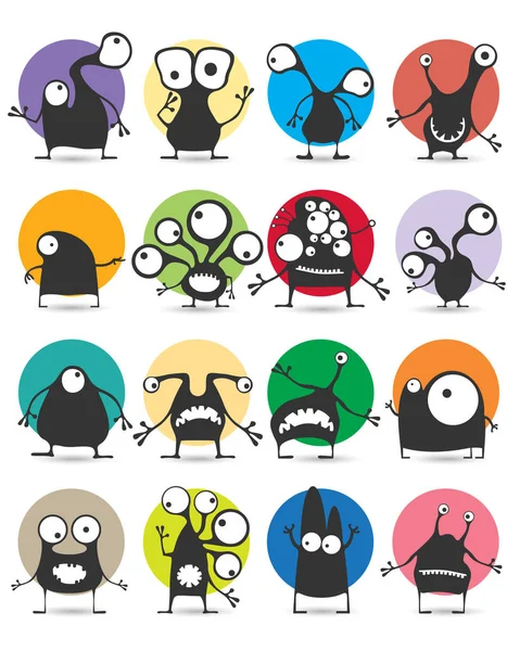 Ensemble de seize autocollants de couleur avec des monstres mignons . — Image vectorielle