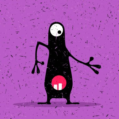 Grunge mor zemin üzerine duygularla sevimli siyah canavar. 