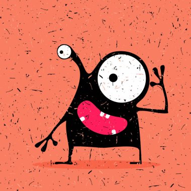 Grunge açık turuncu renkli duygular ile sevimli siyah canavar. 