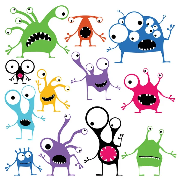 Ensemble de douze monstres mignons de couleur avec des émotions, isolé sur blanc . — Image vectorielle