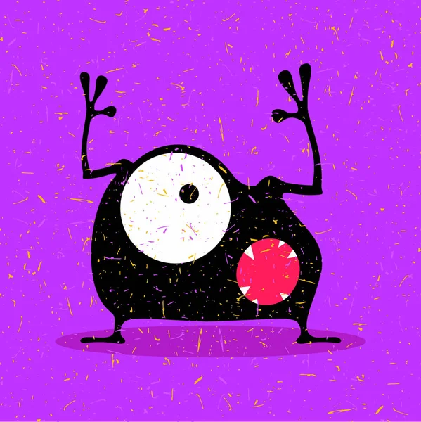 可爱的黑色怪物与情绪对垃圾紫色背景. — 图库矢量图片