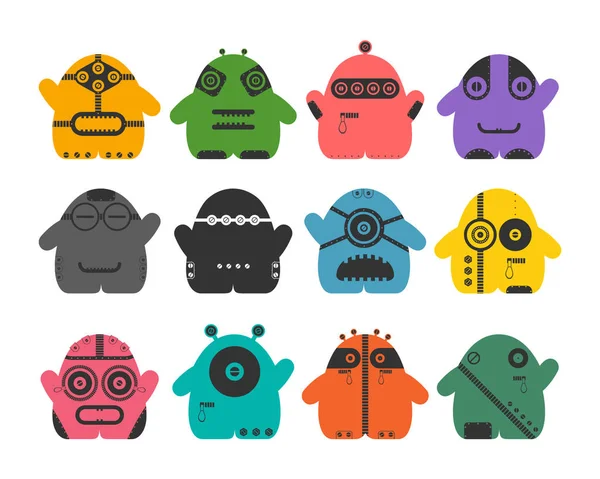 Set of twelve color cute monsters isolated on white. — Stock Vector