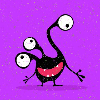 Grunge mor zemin üzerine duygularla sevimli siyah canavar. 