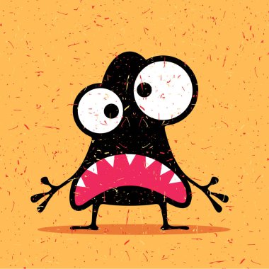 Grunge Sarı zemin üzerine duygularla sevimli siyah canavar. 