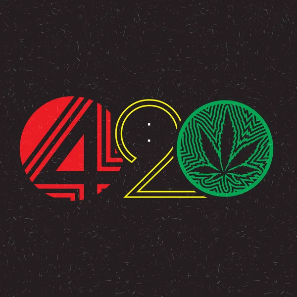 Texte couleur 420 avec feuille de cannabis à l'intérieur du cercle sur fond grunge . — Image vectorielle