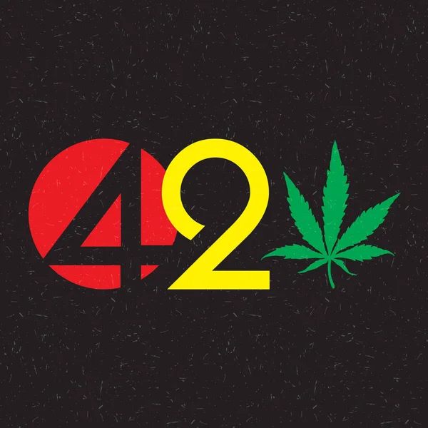 Texto de cor 420 com folha de cannabis dentro do círculo no fundo grunge . — Vetor de Stock