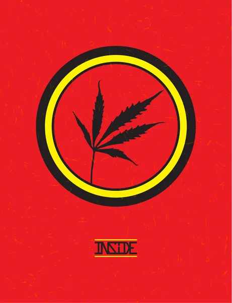Black Cannabis folha em círculo amarelo e preto no fundo grunge . — Vetor de Stock