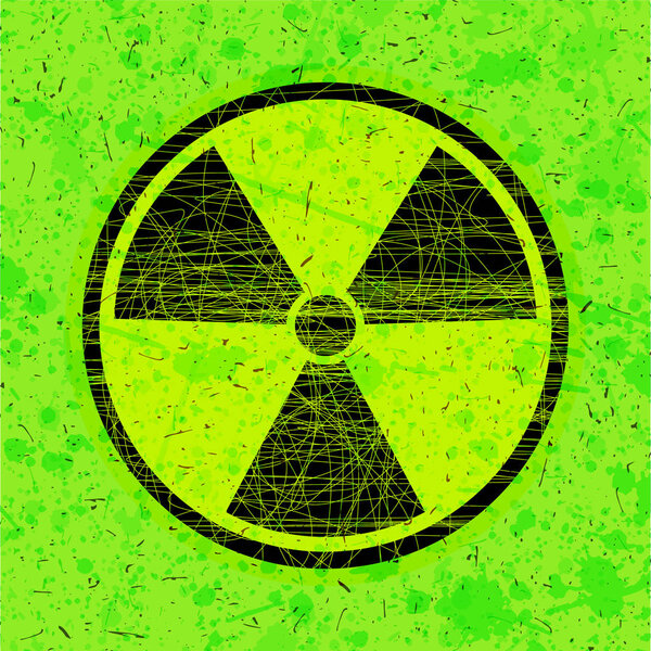 Radiation icon in circle on grunge green background, vector illustration