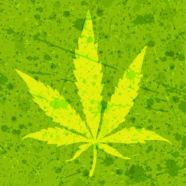 Hoja amarilla de cannabis sobre fondo verde grunge. Ilustración vectorial — Vector de stock