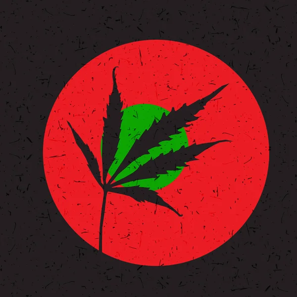 在红色和绿色的圆圈，在黑色背景中的大麻叶。矢量图 — 图库矢量图片