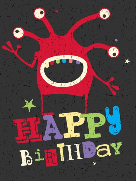 Grattis på födelsedagen presentkort med söt färg monster. — Stock vektor