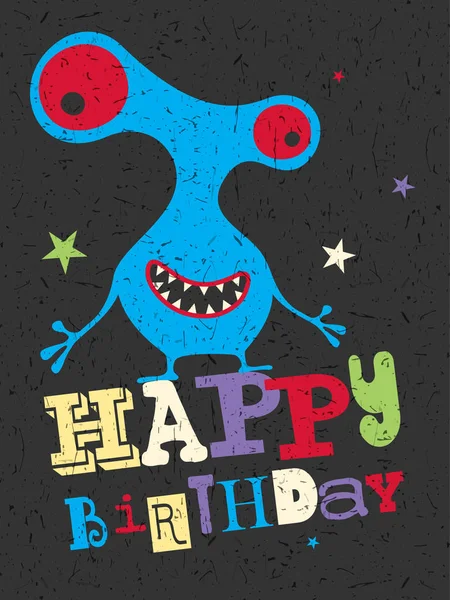 Grattis på födelsedagen presentkort med söt färg monster. — Stock vektor