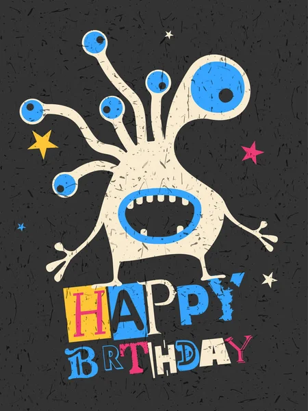 Happy birthday gift card with cute color monster. — Stock Vector