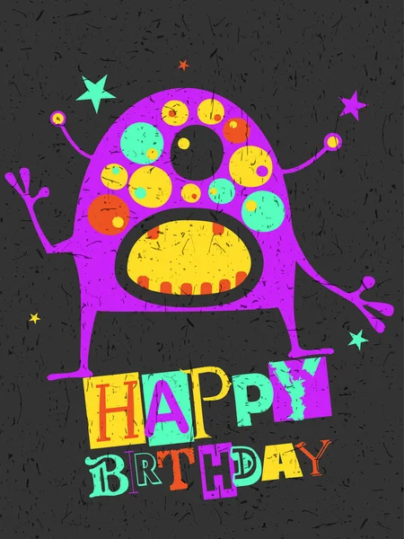Happy birthday gift card with cute color monster. — Stock Vector