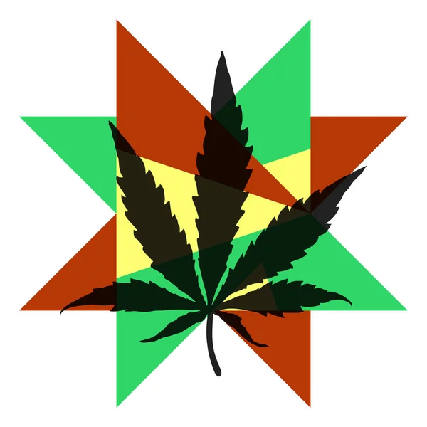 Hoja de cannabis en estrella de color — Vector de stock