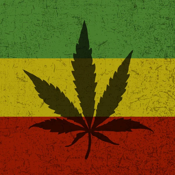 Hoja de cannabis en la bandera rastafari grunge . — Vector de stock