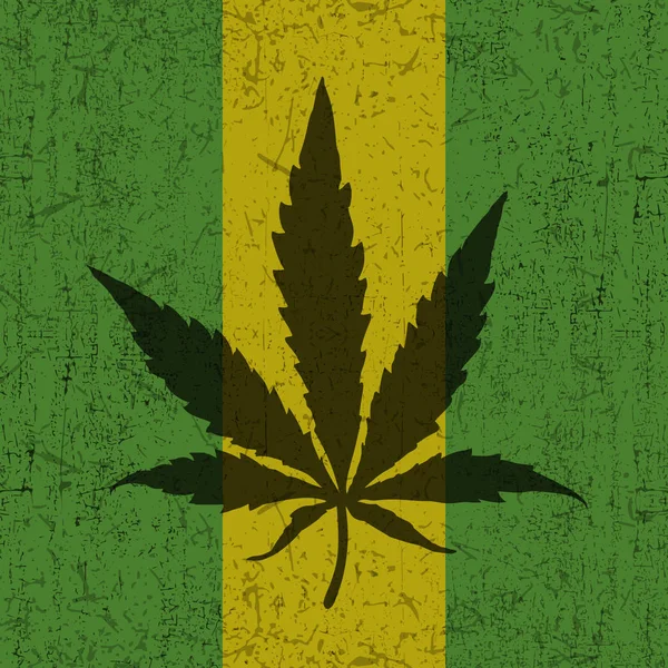 Folha de canábis na bandeira grunge rastafarian . — Vetor de Stock