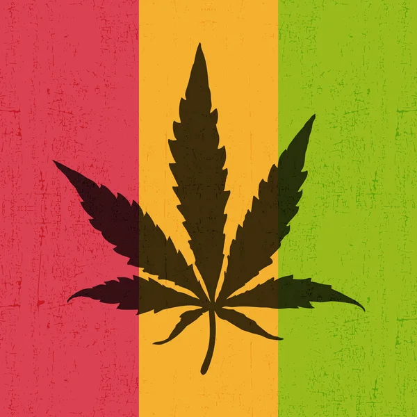 Kenevir yaprak grunge rastafarian bayrağı. — Stok Vektör