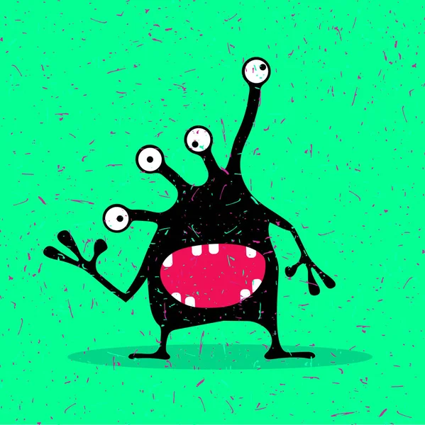 Mignon monstre noir avec des émotions sur fond vert grunge . — Image vectorielle