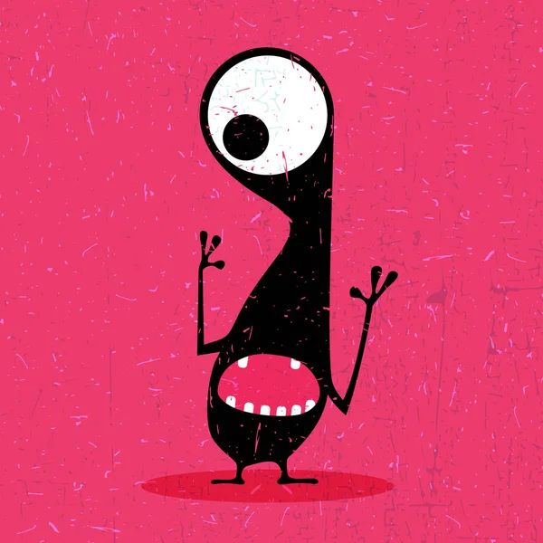 Carino mostro nero con emozioni su sfondo rosa grunge . — Vettoriale Stock