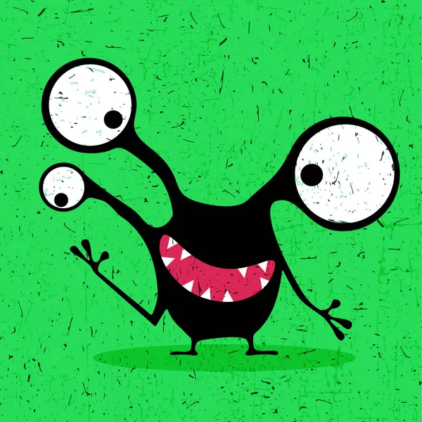 Mignon monstre noir avec des émotions sur fond vert grunge . — Image vectorielle