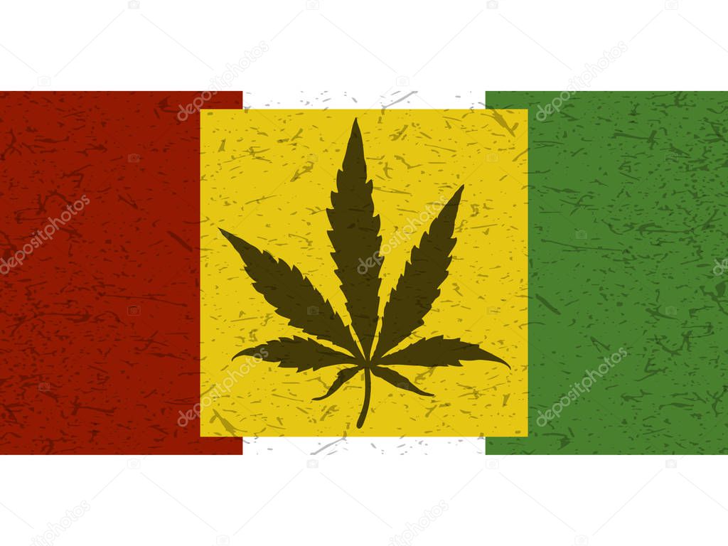 Cannabis leaf on grunge rastafarian flag.