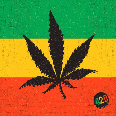 Siyah esrar yaprak ve 420 rastafarian bayrak grunge arka plan üzerinde oturum açın