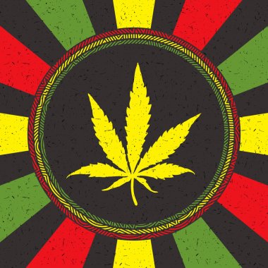 Sarı esrar yaprak ile bir dairede rastafarian grunge arka plan üzerinde şeritler