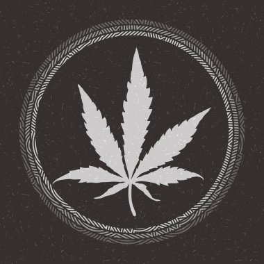 Daire grunge siyah arka plan üzerinde siyah esrar yaprak