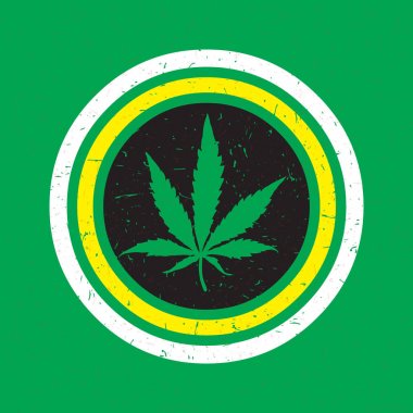 Grunge renkli arka plan daire yeşil kenevir yaprağı. 