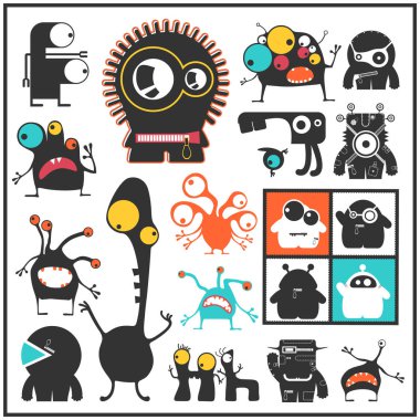 Sevimli Canavarlar üzerinde beyaz izole kümesi. 