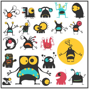 Sevimli Canavarlar üzerinde beyaz izole kümesi. 